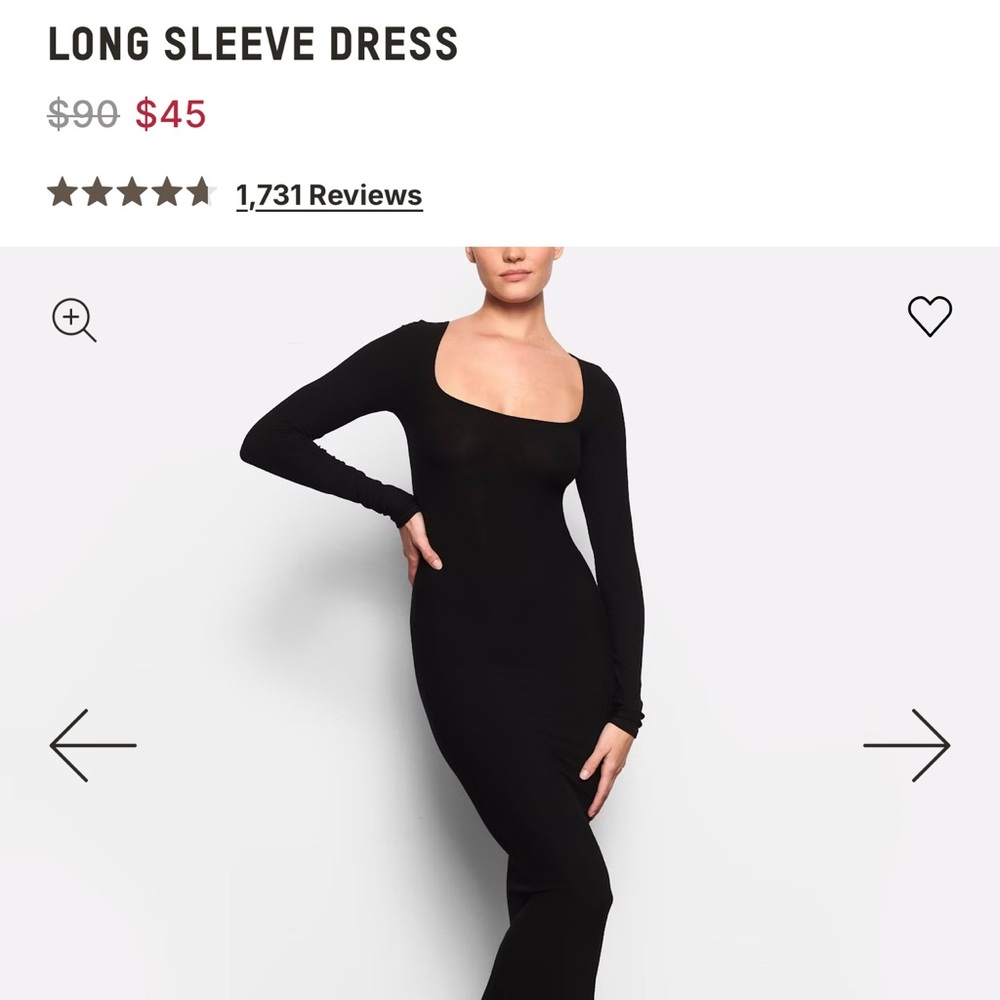SKIMS Black Long Sleeve Dress